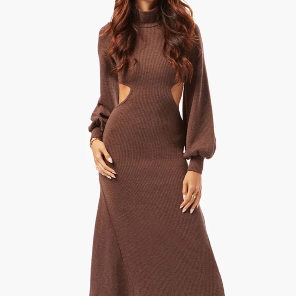 Cacao Cutout Wide Rib Sweater Dress